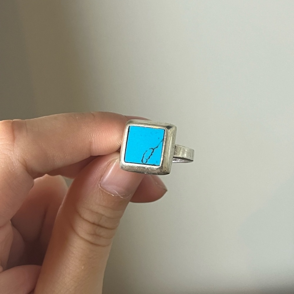 Sterling Silver Turquoise Square Ring Vintage Siz… - image 2